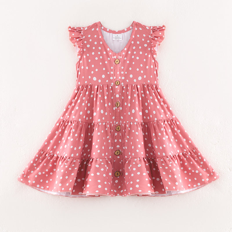 （In Stock）Mommy and Me Spring＆Summer Coral Polka Dot Dress