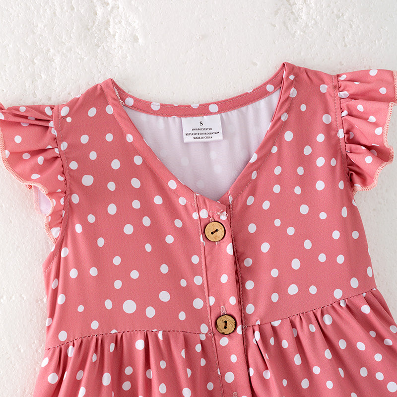 （In Stock）Mommy and Me Spring＆Summer Coral Polka Dot Dress