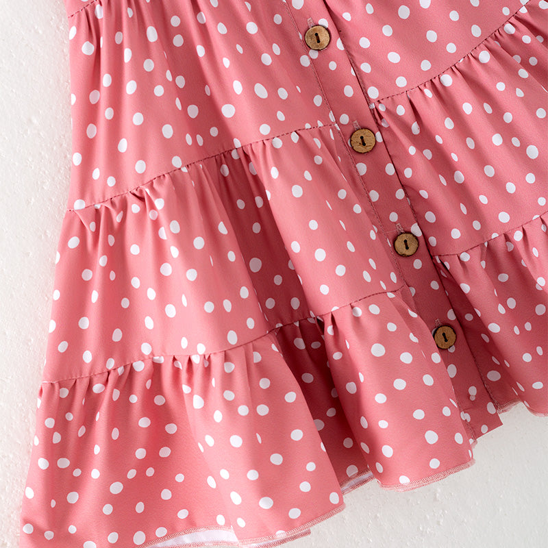 （In Stock）Mommy and Me Spring＆Summer Coral Polka Dot Dress