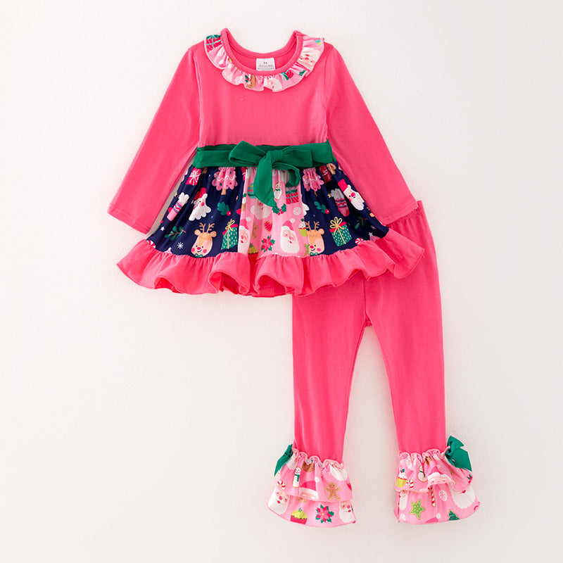 （In Stock G8-2-1）Girls Christmas Print Outfit Set