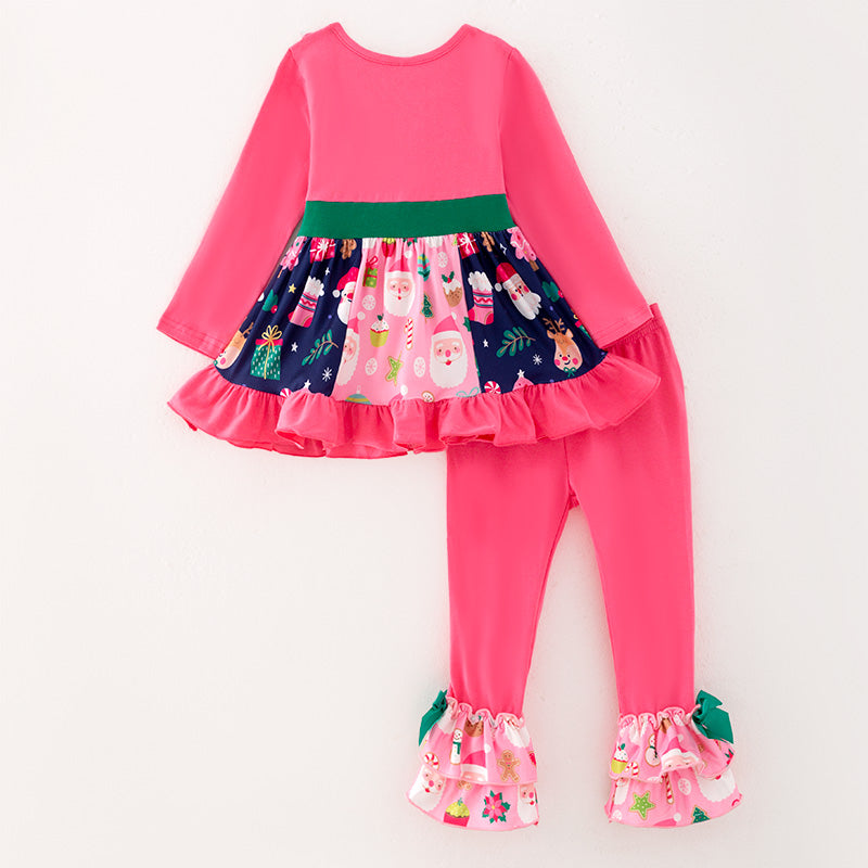 （In Stock G8-2-1）Girls Christmas Print Outfit Set