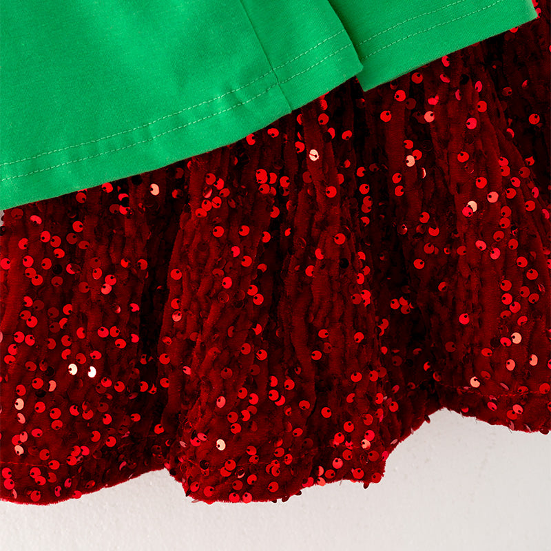 （In Stock G9-2-3）Girls Christmas Print Velvet Skirt Set