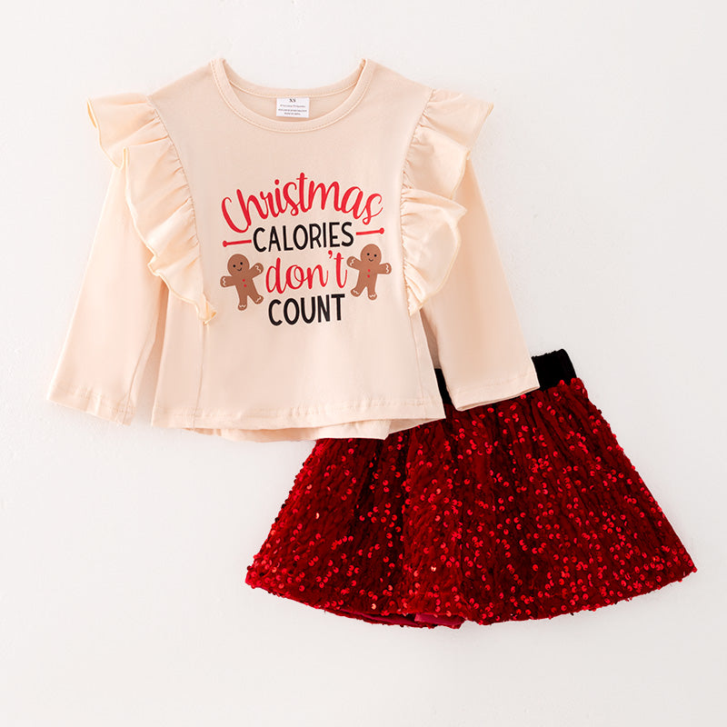 （In Stock G9-2-3）Girls Christmas Print Velvet Skirt Set