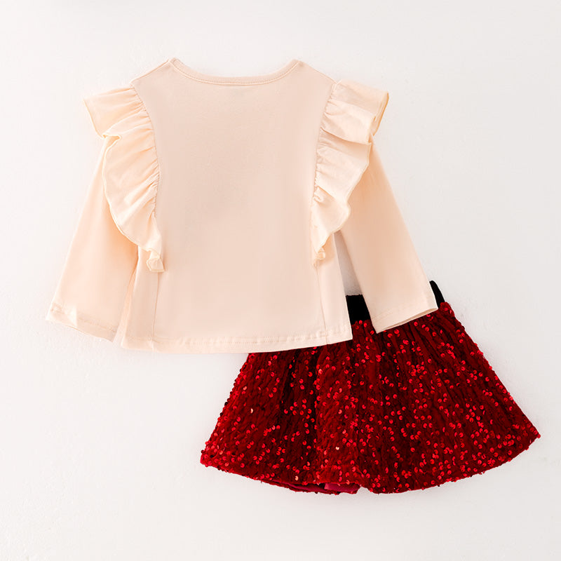 （In Stock G9-2-3）One Pack(20 Pieces total)Girls Christmas Print Velvet Skirt Set