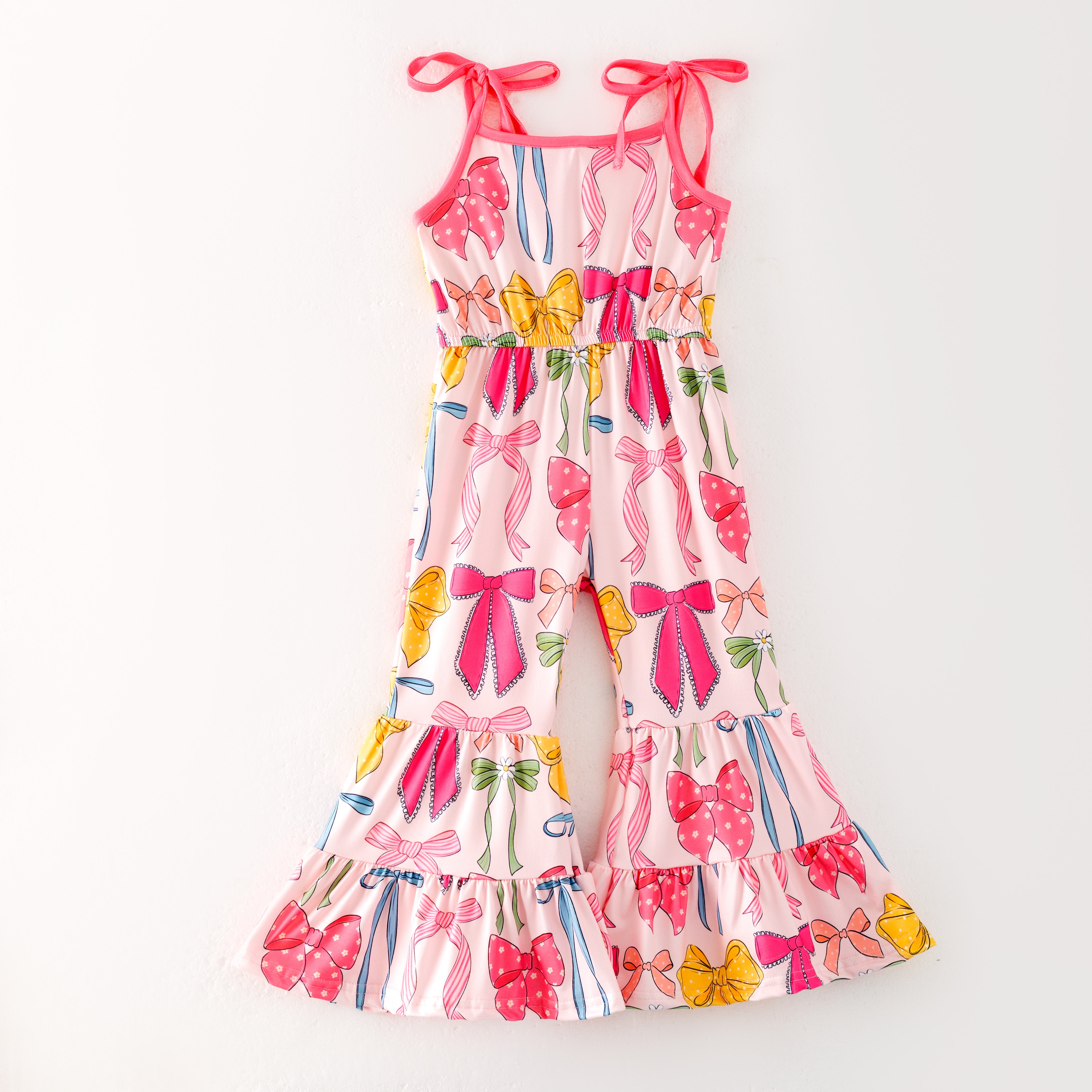 （Pre Order）Girls Spring and Summer Bow Print Suspender Jumpsuit