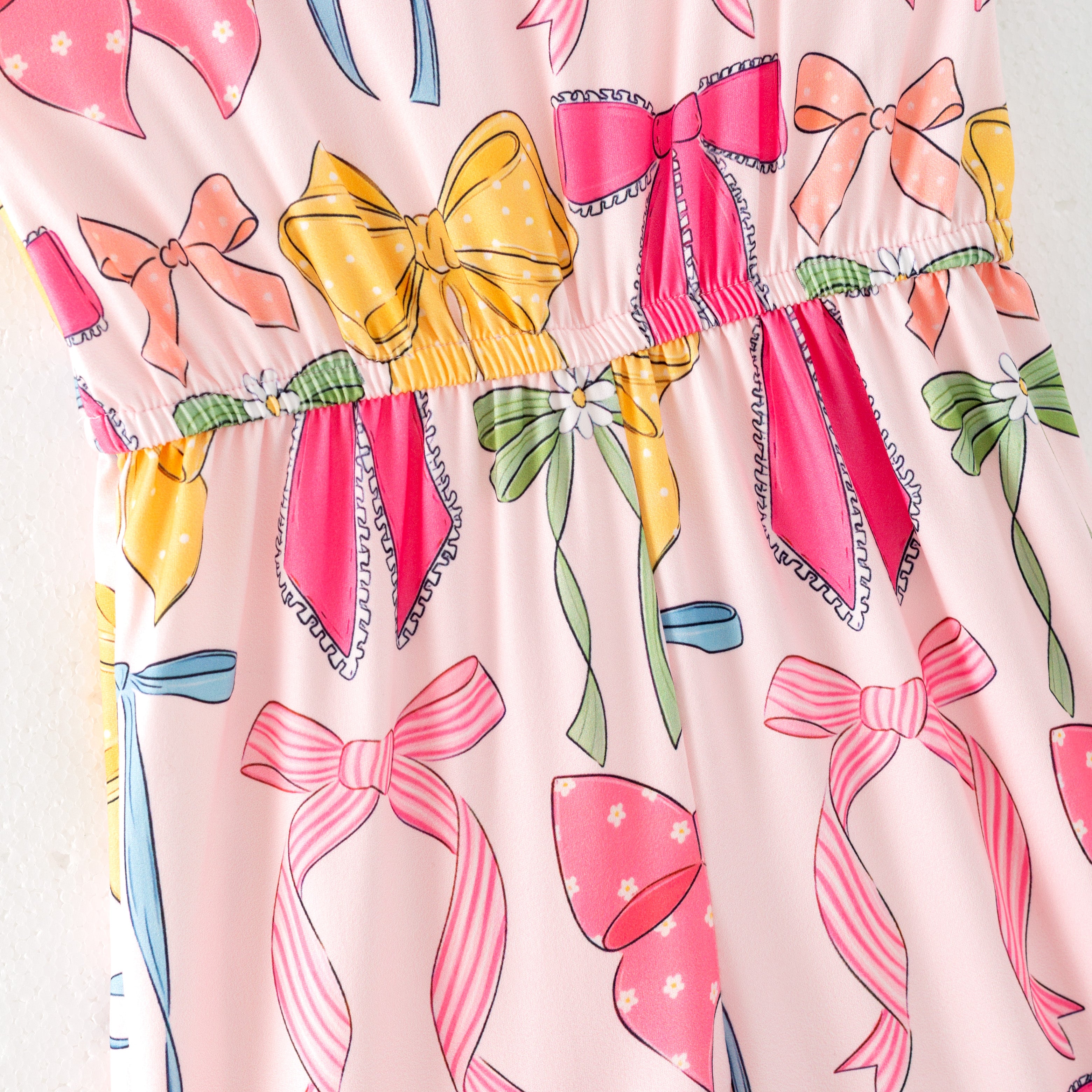 （Pre Order）Girls Spring and Summer Bow Print Suspender Jumpsuit