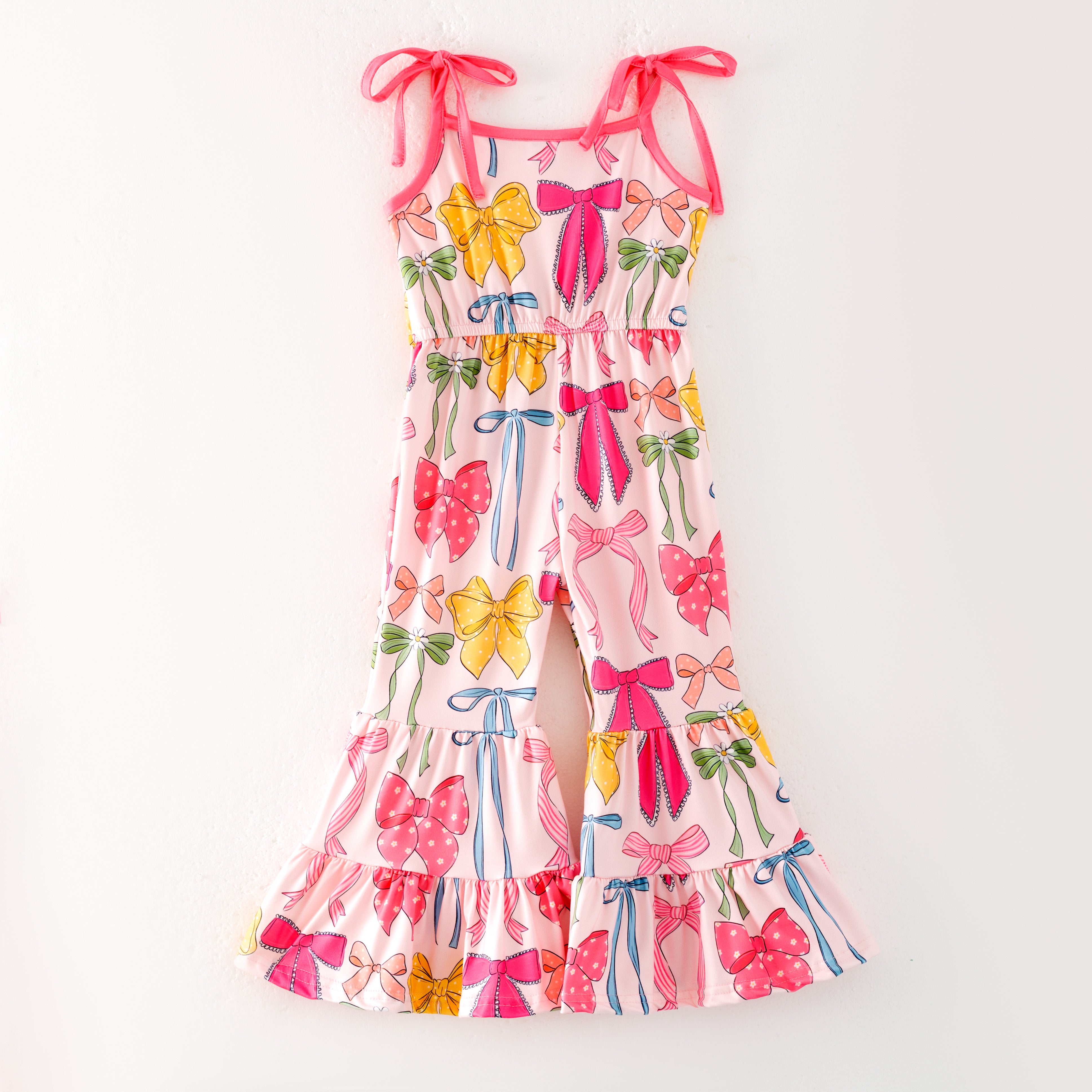 （Pre Order）Girls Spring and Summer Bow Print Suspender Jumpsuit