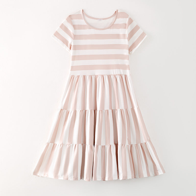 （In Stock）Adults Spring and Summer Beige Stripe Dress