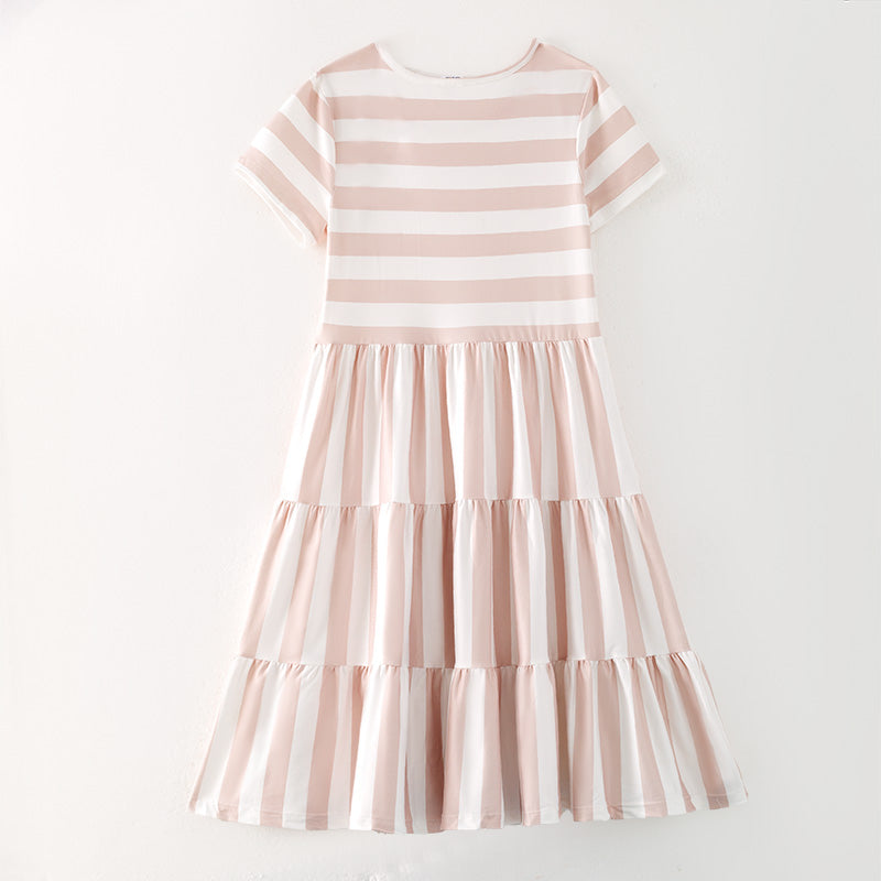 （In Stock）Adults Spring and Summer Beige Stripe Dress