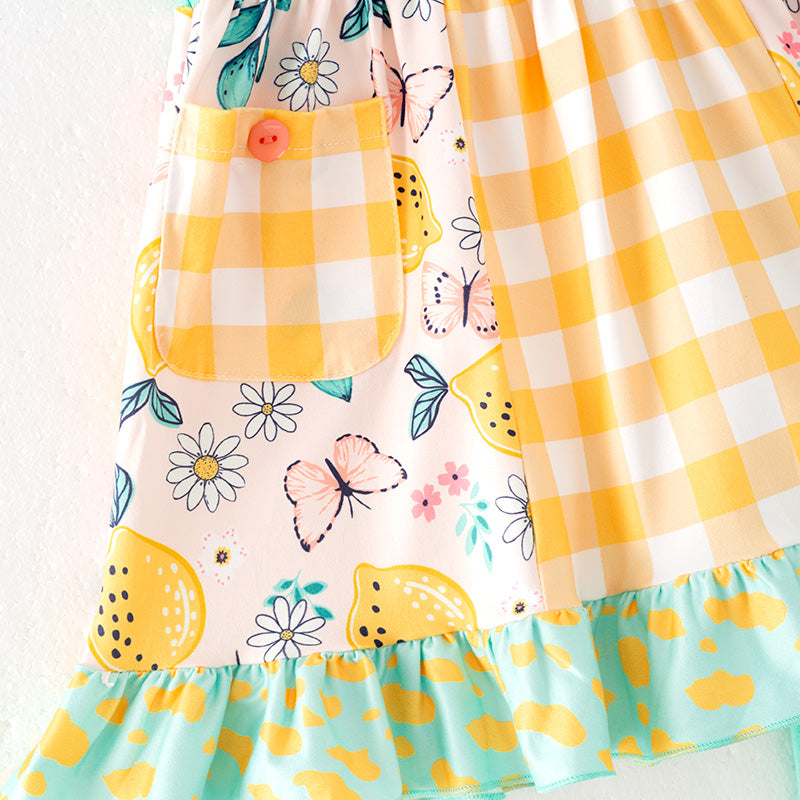 （In Stock）One Pack(1 Pieces total) Sale Girls Spring and Summer Lemon Print Shorts Set