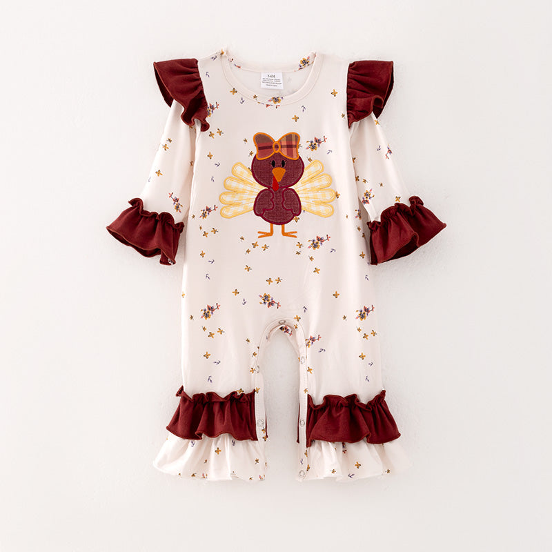 （In Stock L27-2-1）Baby Girls Thanksgiving Print Romper