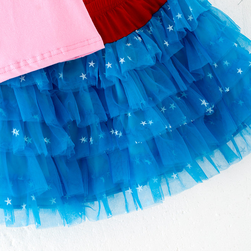 （In Stock）Girls  Patriotic Print Cotton Top Tulle Skirt Set