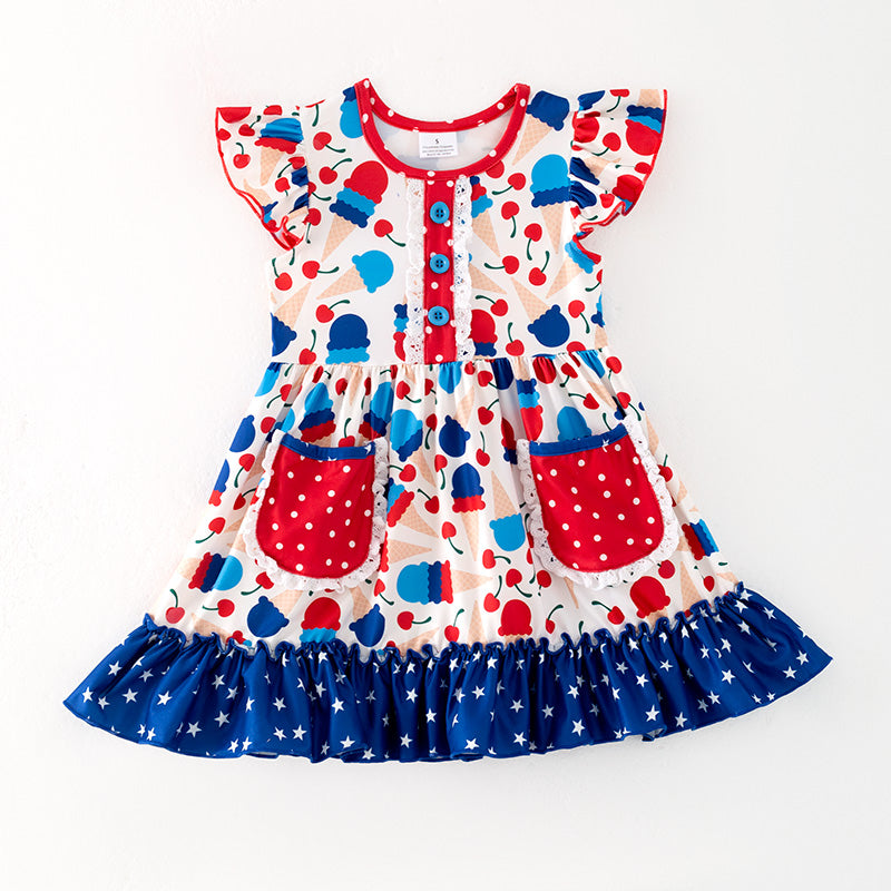 （In Stock）Girls Patriotic Print Dress