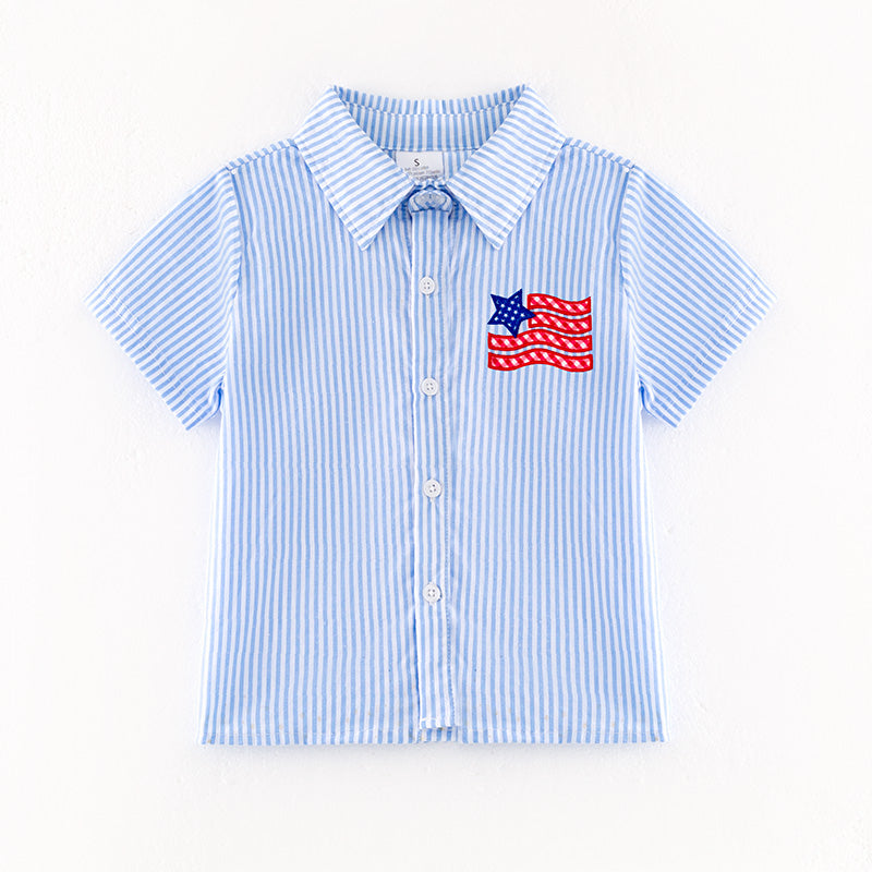 （In Stock）Boys Patriotic Applique Striped Shirt