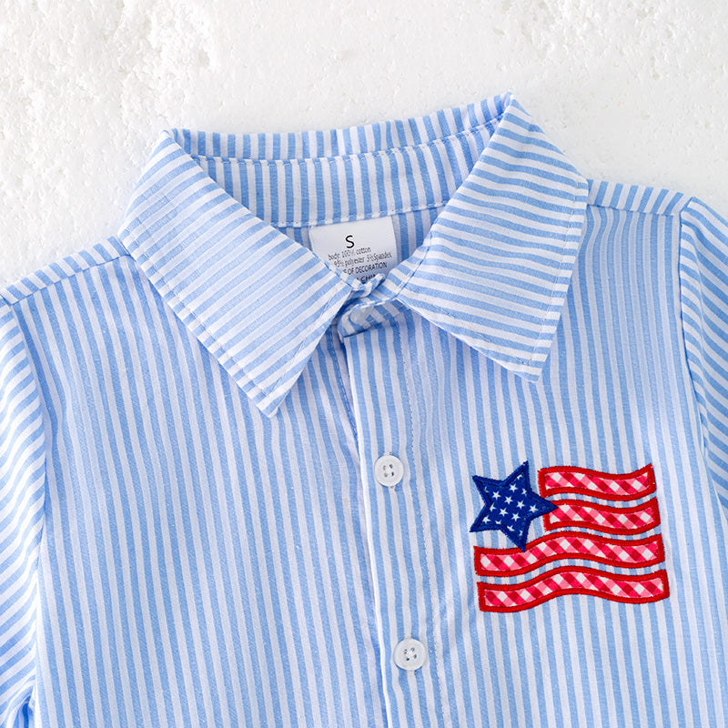 （In Stock）Boys Patriotic Applique Striped Shirt