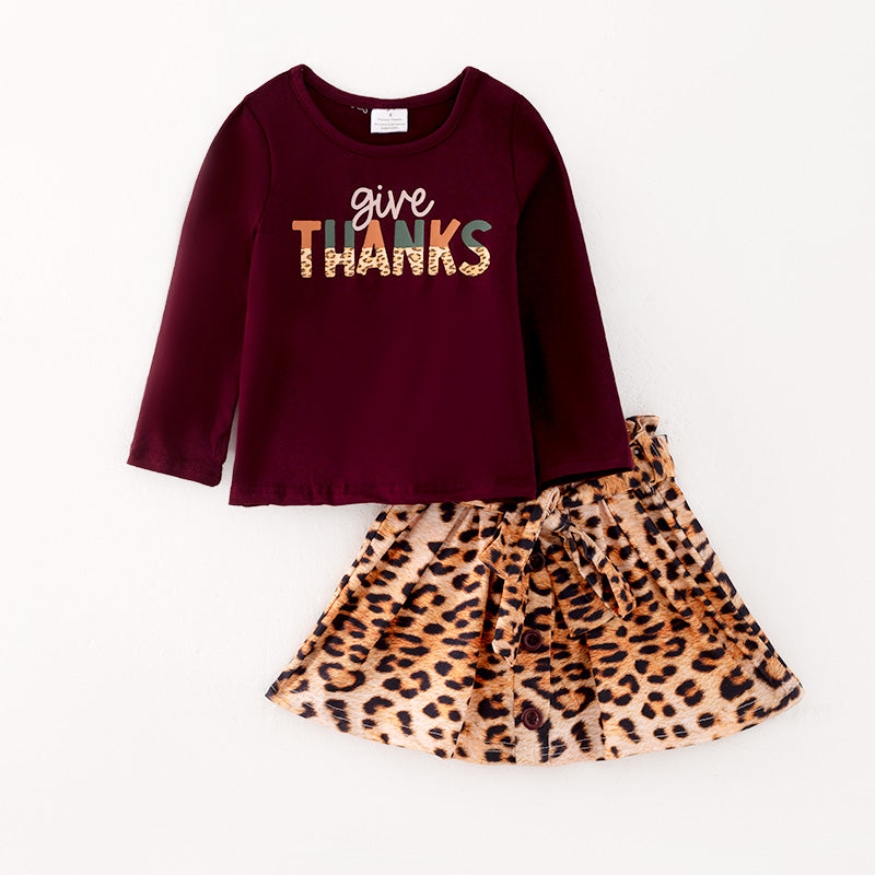 （In Stock L28-1-2）Girls Thanksgiving Print Outfit Set