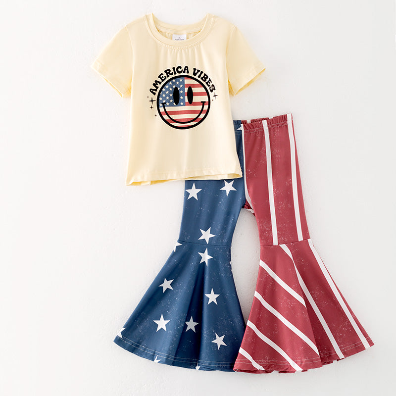 （In Stock）Girls Patriotic Print Outfit Set