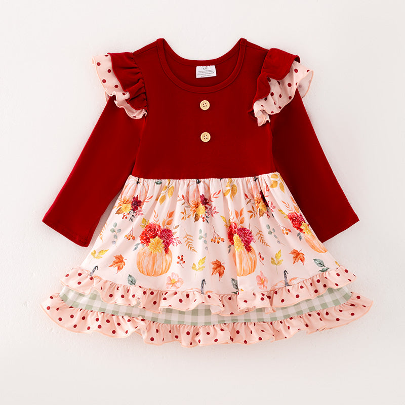 （In Stock G25-1-3）Girls Thanksgiving Print Dress