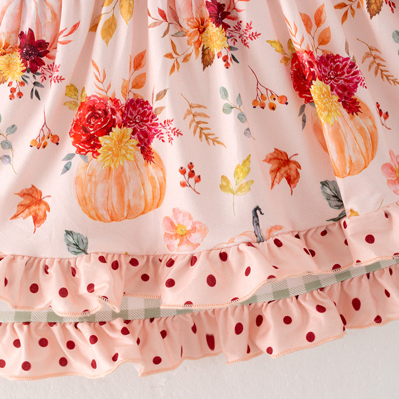 （In Stock G25-1-3）Girls Thanksgiving Print Dress