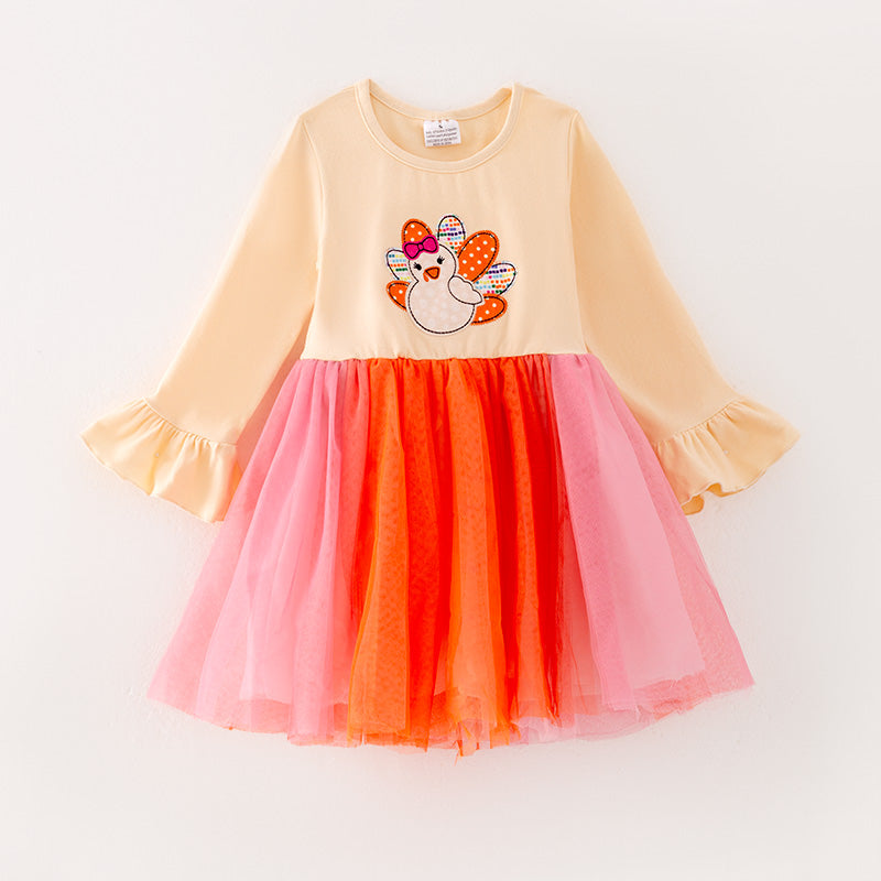 （In Stock L25-3-1）Girls Thanksgiving Print Tulle Dress