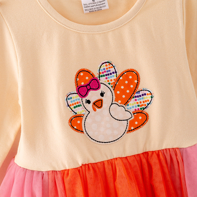 （In Stock L25-3-1）Girls Thanksgiving Print Tulle Dress