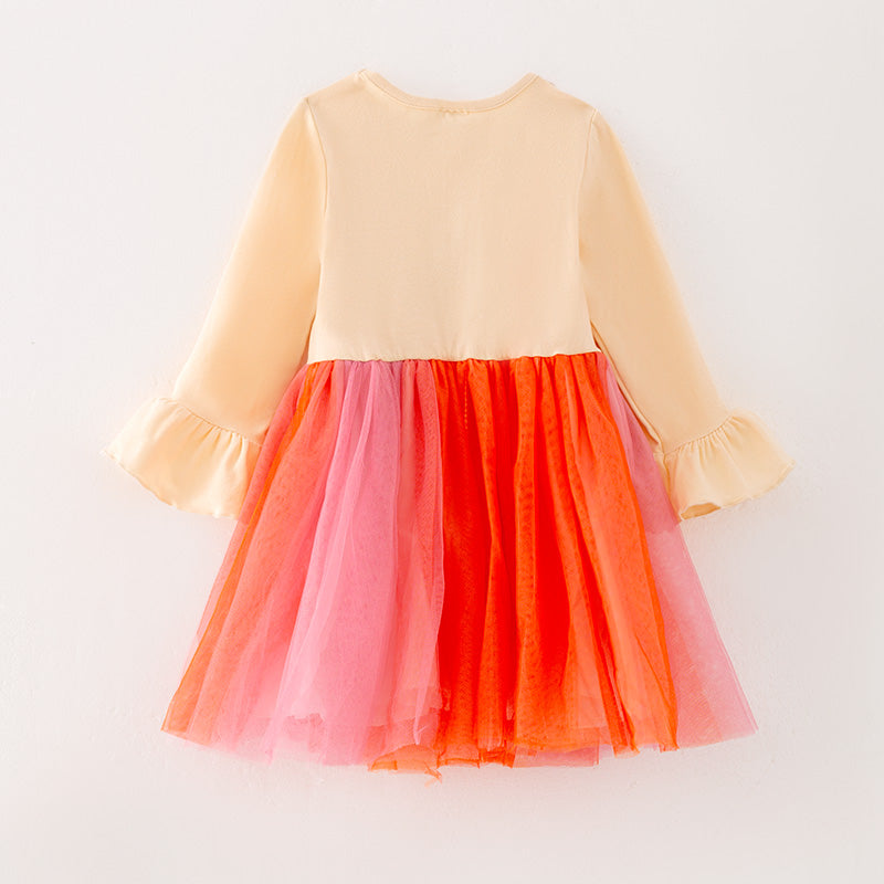 （In Stock L25-3-1）Girls Thanksgiving Print Tulle Dress