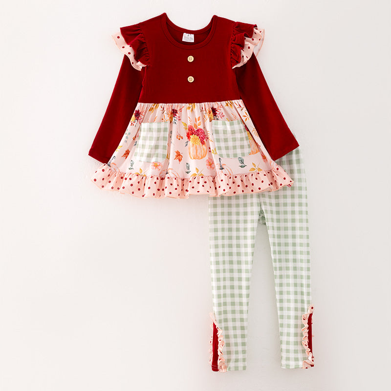 （In Stock G25-1-1 Q01-03-01）Girls Thanksgiving Print Outfit Set