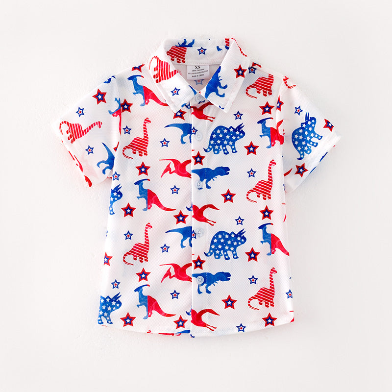 （In Stock）Boys Patriotic Dinosaur Print Shirt