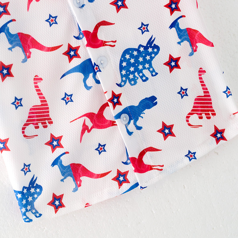 （In Stock）Boys Patriotic Dinosaur Print Shirt