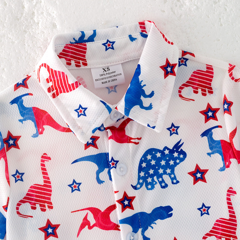 （In Stock）Boys Patriotic Dinosaur Print Shirt