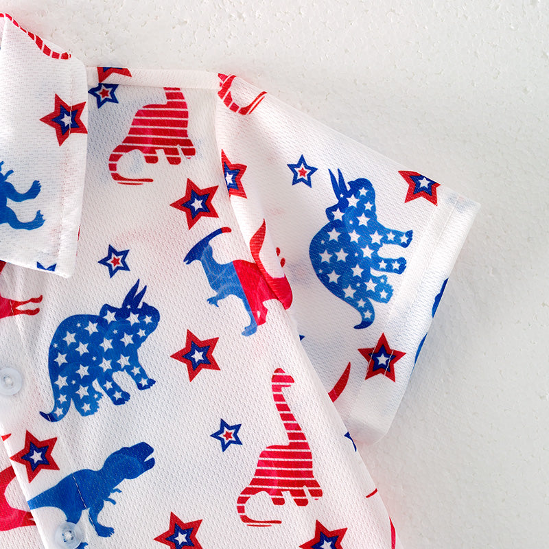 （In Stock）Boys Patriotic Dinosaur Print Shirt