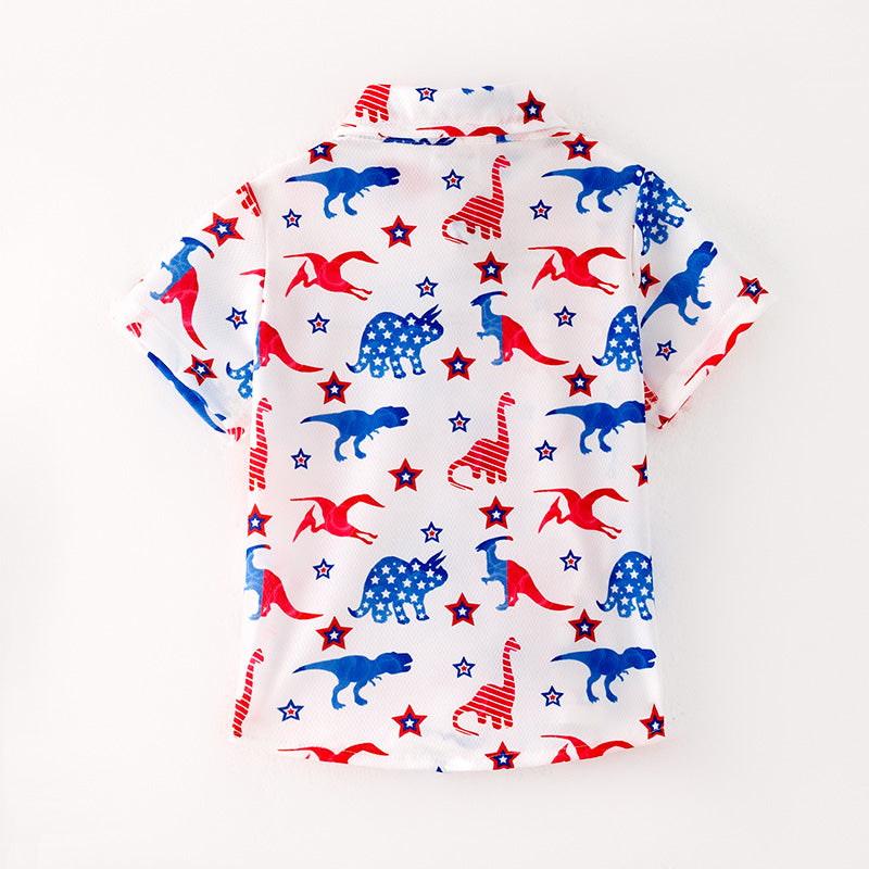 （In Stock）Boys Patriotic Dinosaur Print Shirt