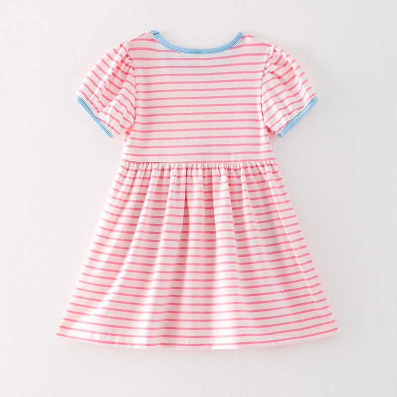 （In Stock）Girls Spring and Summer Strawberry Applique Cotton Dress