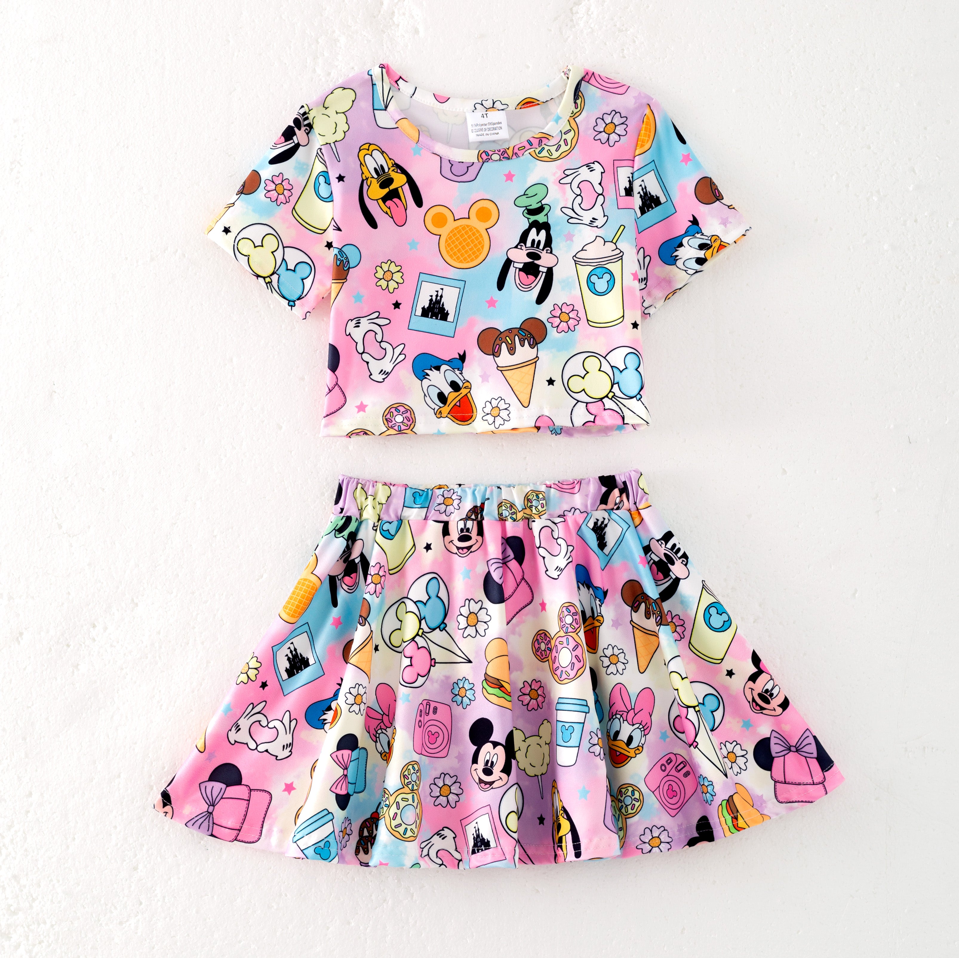 （Pre Order）Girls Cute Cartoon Character Print Skirt Set