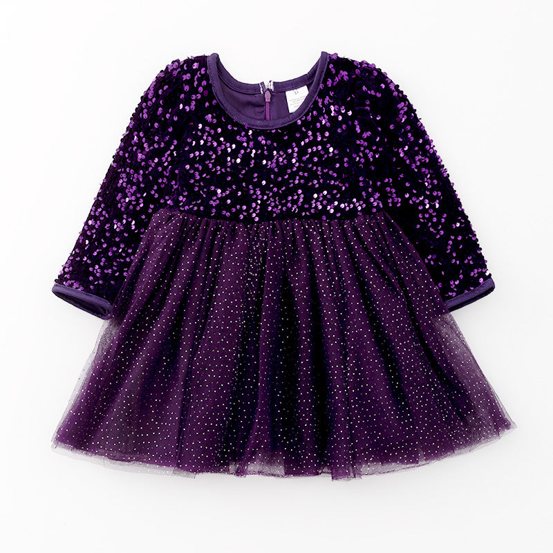 （In Stock L31-4-2）Girls Purple Sequined Tulle Dress