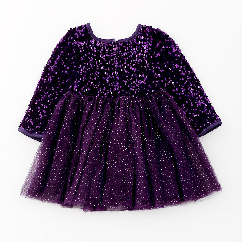 （In Stock L31-4-2）Girls Purple Sequined Tulle Dress