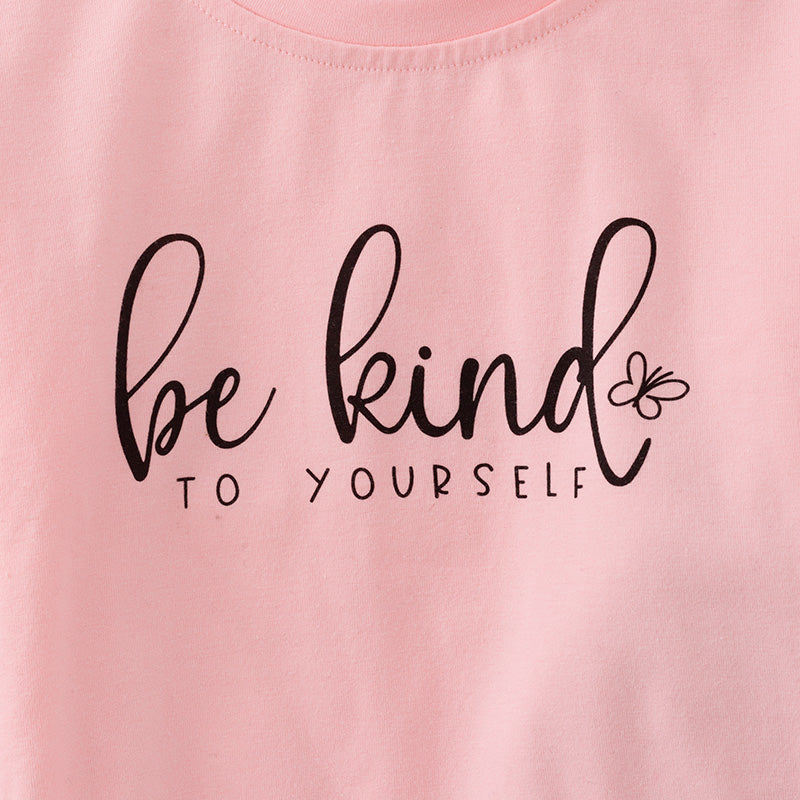 （In Stock L31-4-1）Girls Fall "Be Kind To Yourself" Cotton Top Velvet Pants Set