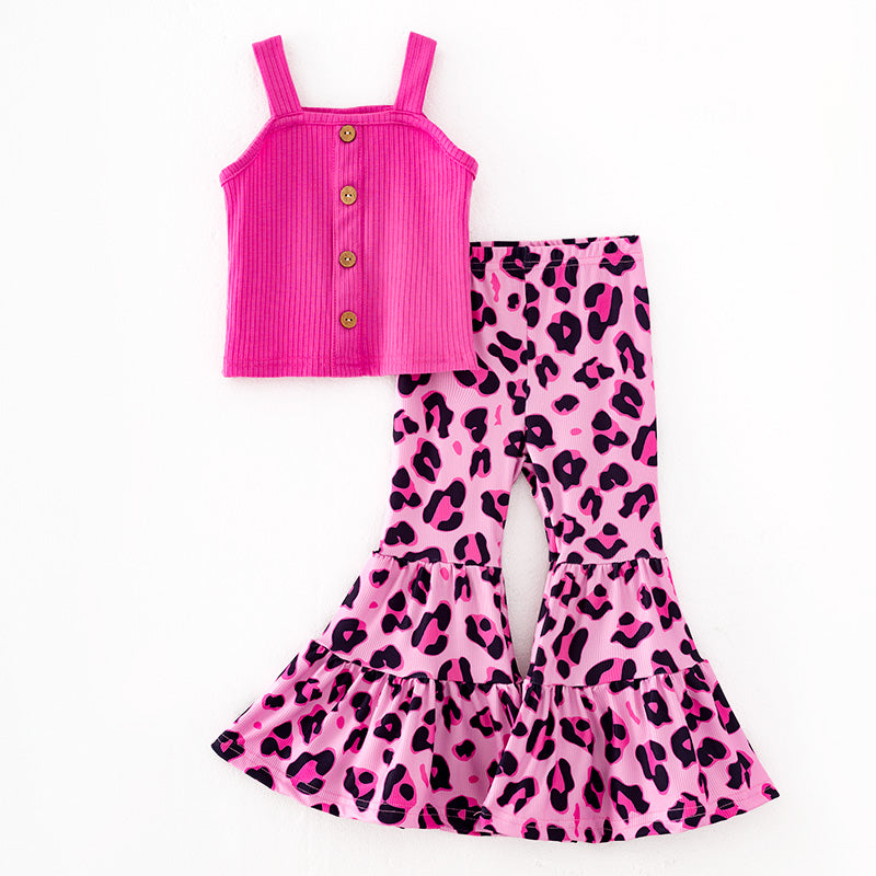 Pink Tank Top Leopard Flared Pants Set