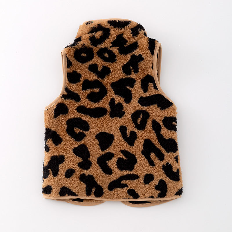 （In Stock L17-4-2）Girls Fall and Winter Leopard Print Waistcoat