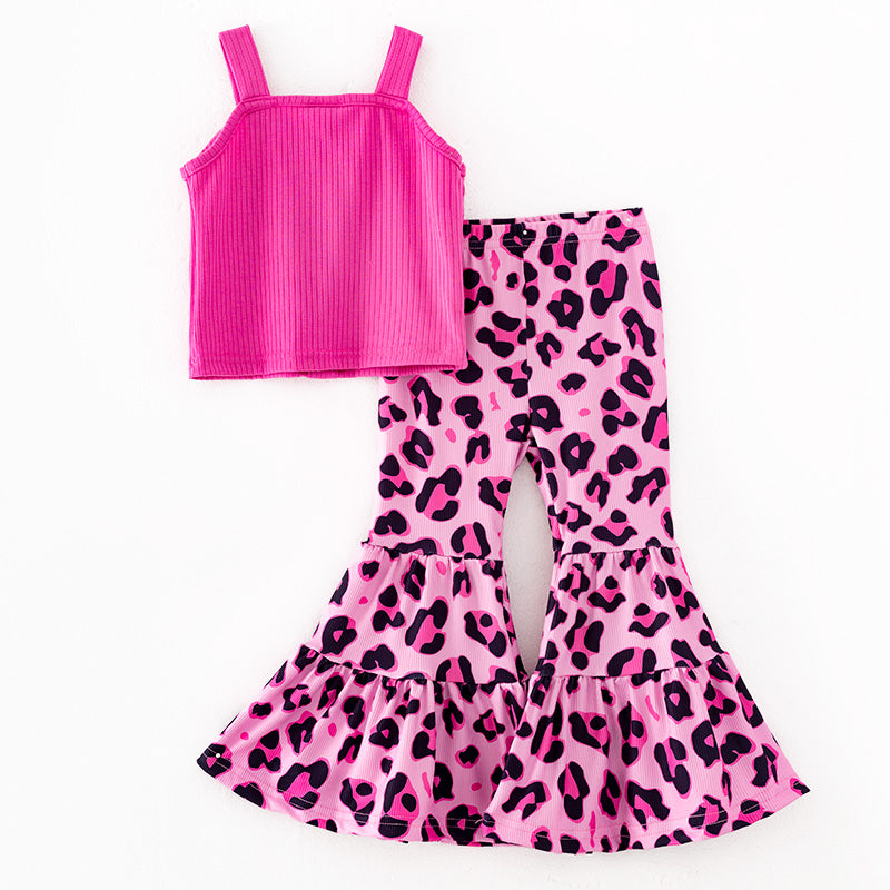 Pink Tank Top Leopard Flared Pants Set