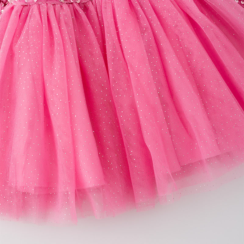 （In Stock L31-2-1）Girls Pink Sequined Tulle Dress