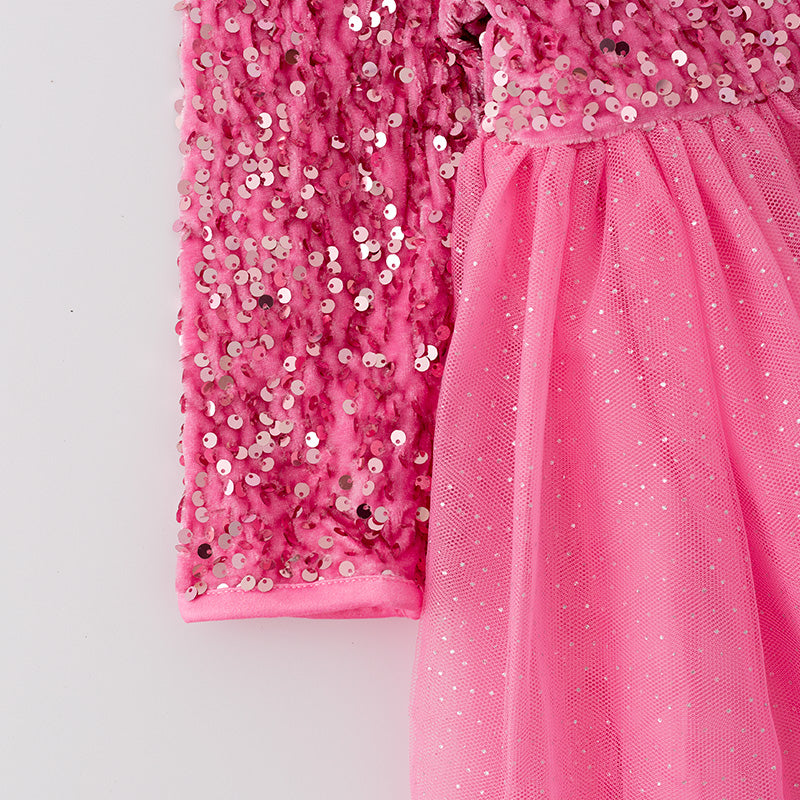 （In Stock L31-2-1）Girls Pink Sequined Tulle Dress