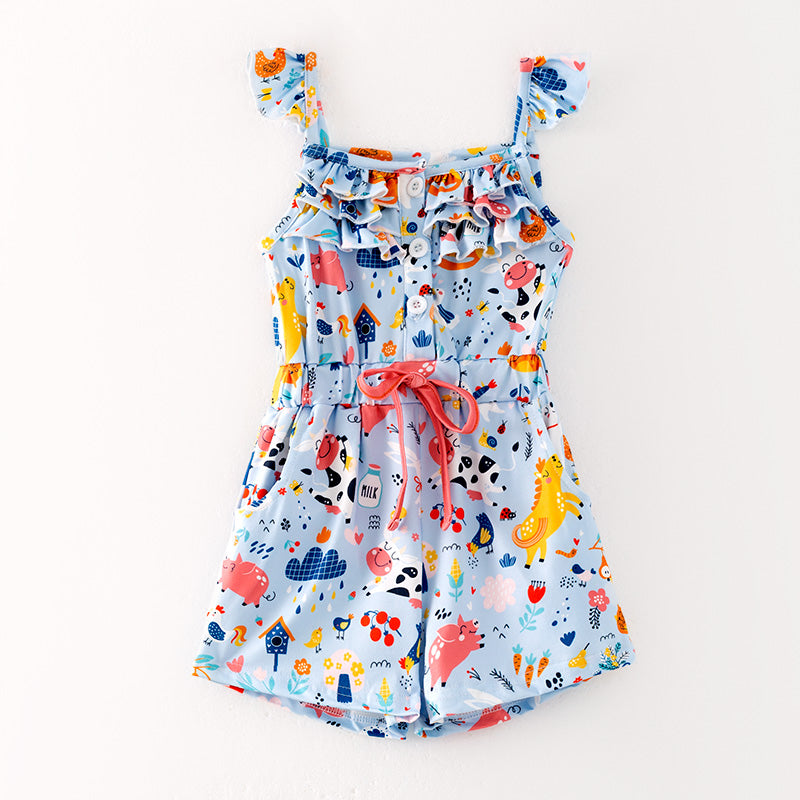 （In Stock）Girls Spring and Summer Animals Print Jumpsuit