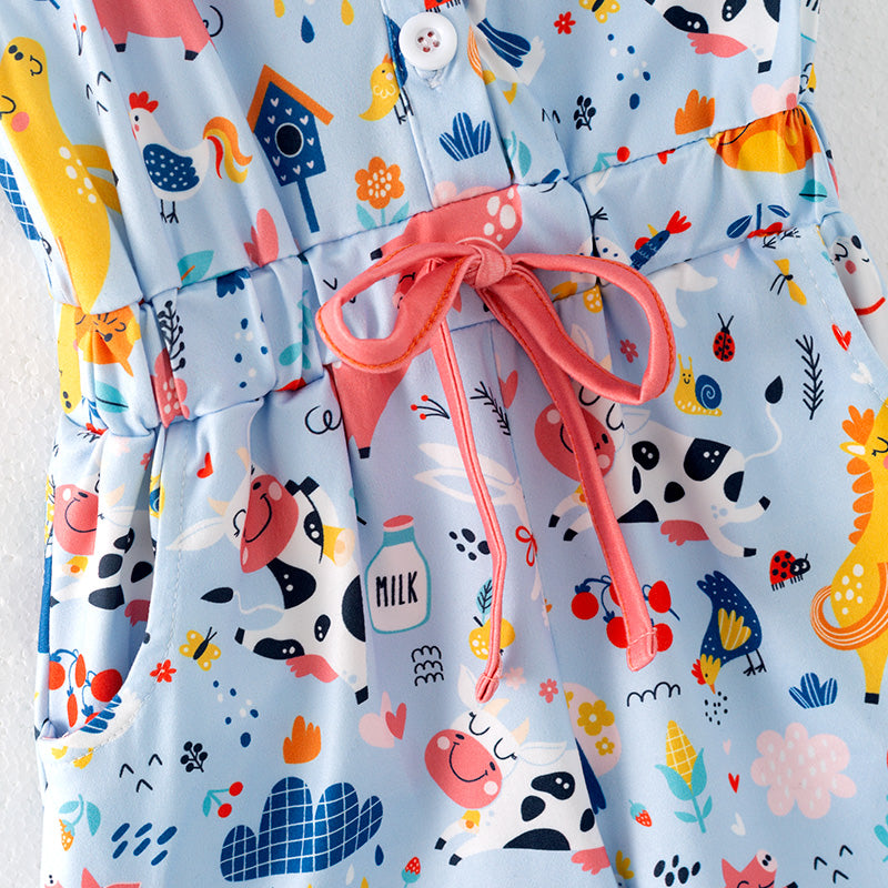 （In Stock）Girls Spring and Summer Animals Print Jumpsuit