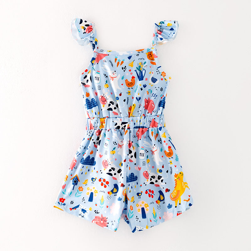 （In Stock）Girls Spring and Summer Animals Print Jumpsuit