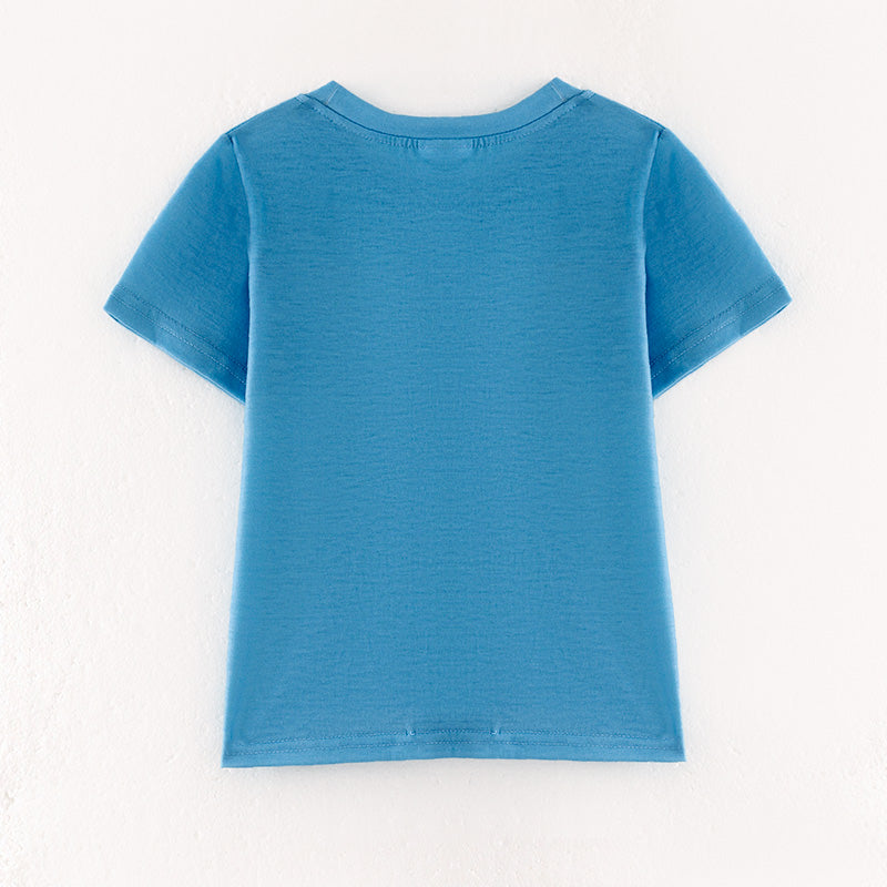 （In Stock）Boys Spring and Summer Dinosaur Print Blue Top