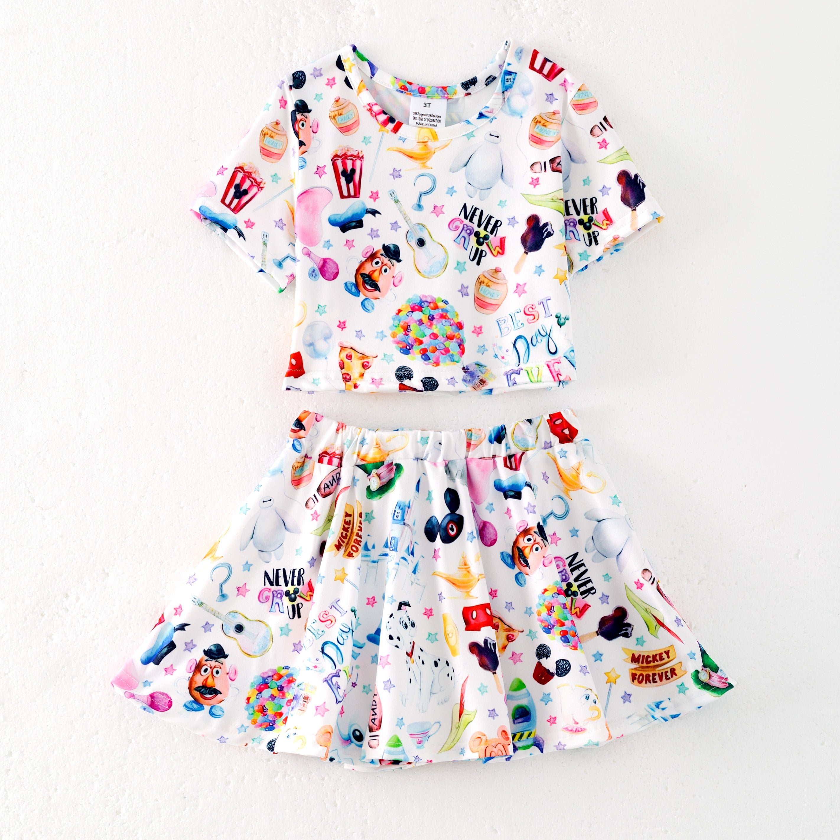 （Pre Order）Girls Cute Cartoon Character Print Skirt Set