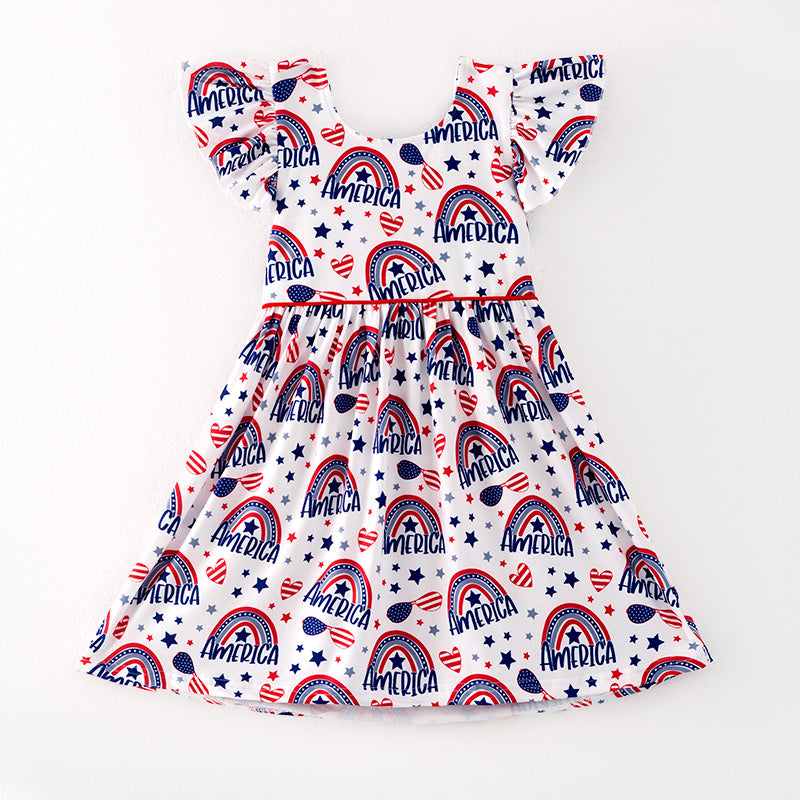 （In Stock）One Pack(10 Pieces total) Sale Girls Patriotic Print Dress