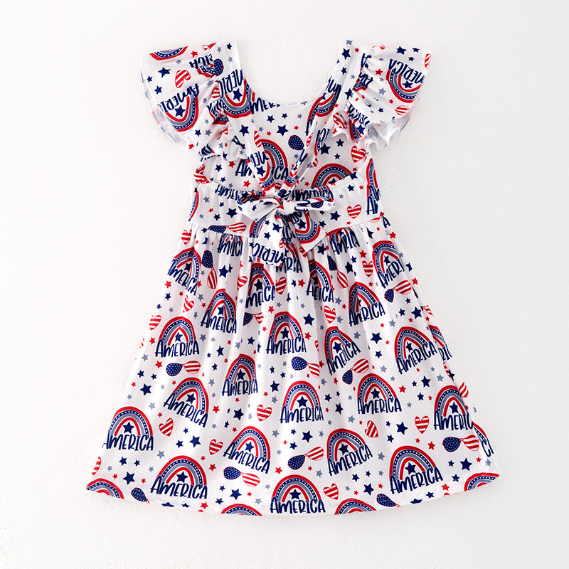 （In Stock）One Pack(10 Pieces total) Sale Girls Patriotic Print Dress