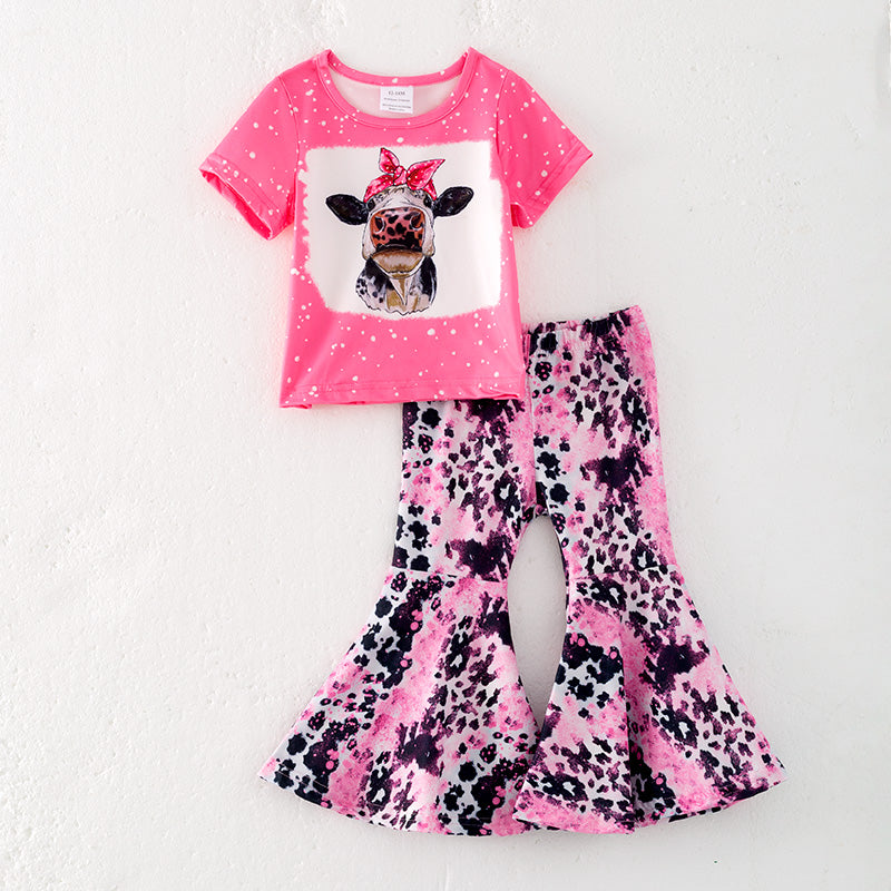 （In Stock）Girls Spring and Summer Cow Print Outfit Set